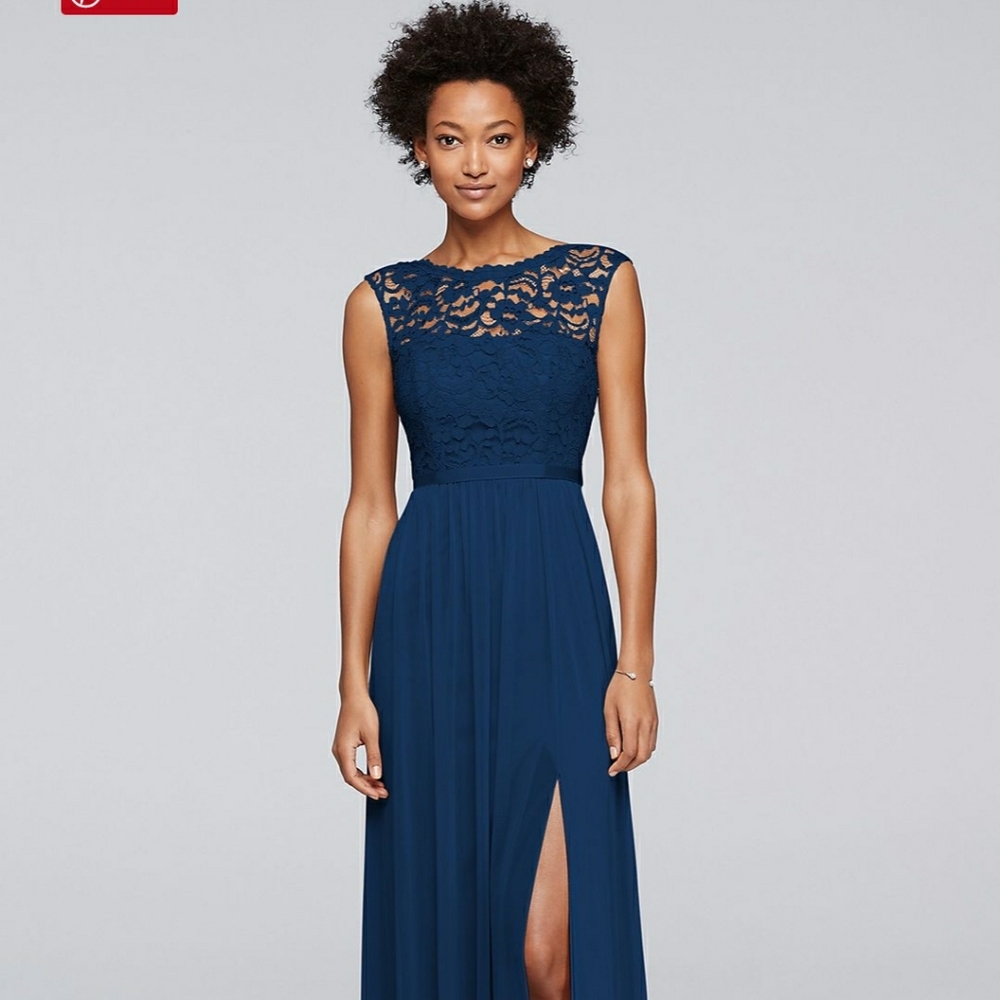 David's Bridal Long Lace mess dress. Marine color,